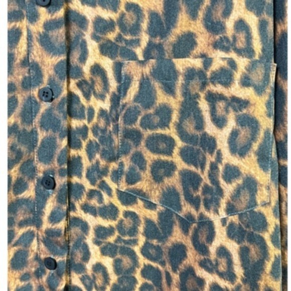L&B Lucky & Blessed Leopard Print Brown Black Button Down Shirt Size M New - Picture 5 of 9